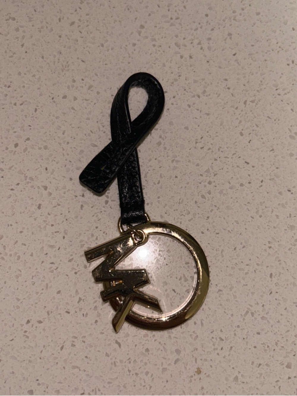 Michael Kors Black Leather Loop Key Holder with Gold MK Ring